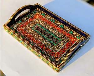 Plateau de service en bois peint à la main Swati Art, Plateau de service en bois peint à la main Swati Art, Ensemble de plateaux de service en bois - Product Image 5