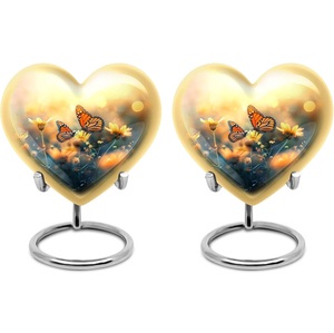 Mariposas Juego de urnas de par de 3 pulgadas Estilo americano Cremación funeraria Madera Latón Cerámica Mármol Urnas Cenizas Coloridas Adultos Mascotas - Product Image 1