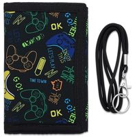 Dompet Leher Dada Portabel Anak Unisex Berbahan Kulit Asli Lapisan PU dengan Ritsleting Pendek, Motif Kartun Video Game