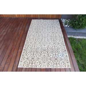 พรมวินเทจลายแอคเซนต์ ขนาด 3.4x6.4 ฟุต พรมตุรกี พรมขนสัตว์สีขาวน้ำตาลลายนามธรรม - Product Image 1