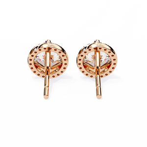 Pendientes de tuerca de diamante cultivado en laboratorio de Halo de corte brillante, oro blanco de 14 quilates, oro rosa, pendientes de diamante de círculo étnico certificado IGI para - Product Image 6