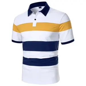 เสื้อโปโลแขนสั้นผู้ชายสีตัดกันลายประกบการออกแบบเสื้อสตรีทแวร์ลําลองแฟชั่นผู้ชายเสื้อโปโลปก - Product Image 1