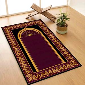 Tapis de prière islamique rouge : Cadeau spirituel lavable en machine, tapis imprimé, tapis fin non tissé - Product Image 1