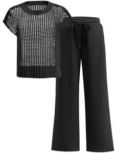 Nuevas llegadas: Conjunto deportivo casual profesional de verano para mujer, de punto, con top hasta el tobillo - Product Image 1