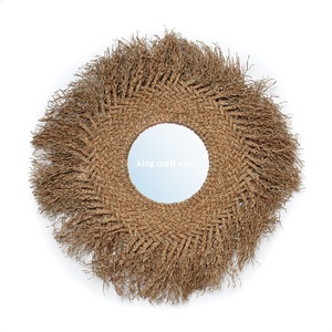 Bohemian Natural fringes rattan wall <b>mirror</b> Seagrass fibers Straw Wall Hangings <b>Mirror</b> for Home decor gift Handicrafts Vietnam - Product Image 5
