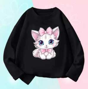 Fille t-shirt enfants o cou à manches longues chat chiot hauts animal mignon animal imprimé oem t-shirt personnalisé - Product Image 3