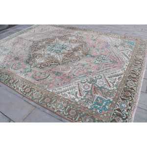 Turkish Vintage Oversize Rug 9.1x12.2 ft, <b>Brown</b> <b>Wool</b> Rug - Product Image 2