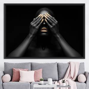 Abstract Contemporary Gold African Woman Art Print Canvas - Elegant Wall Decor,1P:Black <b>Framed</b> - Product Image 1