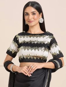 เสื้อสตรีส่าหรีสีดำแฟชั่นล่าสุดสไตล์บูติกแบบอินเดียเสื้อส่าหรีแบบพิเศษเสื้อผ้าพื้นเมืองผ้านุ่มที่นิยมมากที่สุด - Product Image 4