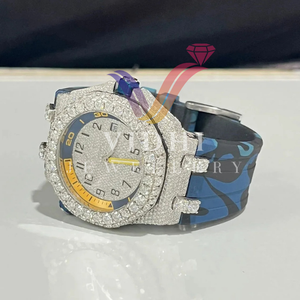 Đồng hồ thể thao Hip hop kim 2024 sang trọng kim cương VVS Moissanite mặt đồng hồ thủy tinh Silicone vàng trắng tùy chỉnh bằng thép không gỉ - Product Image 3