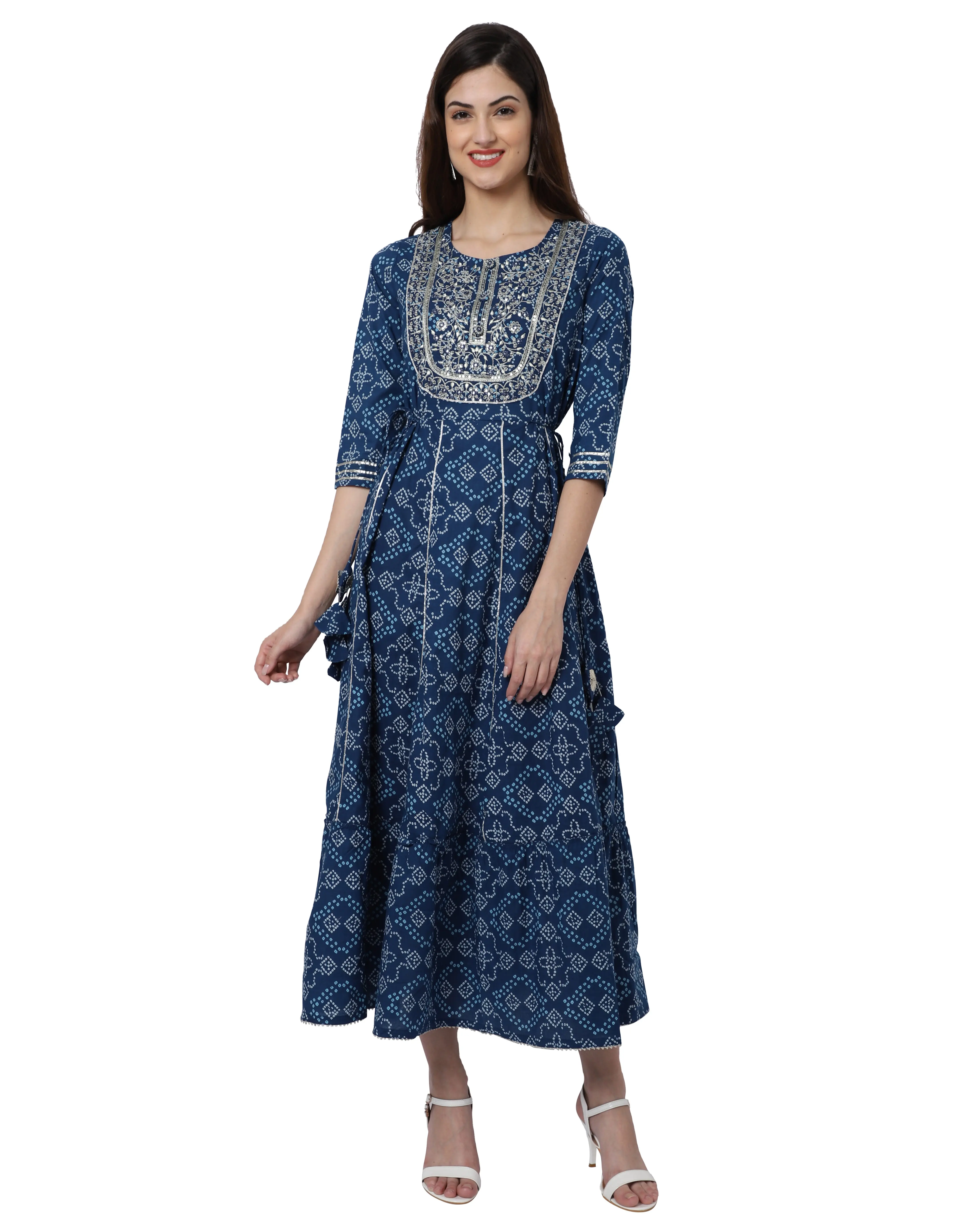 Rajnandini Exclusieve Traditionele Designer Blauwe Kleur Kurti Voor Mooie Vrouwen Voor Casual Dagelijkse Kantoorkleding Look