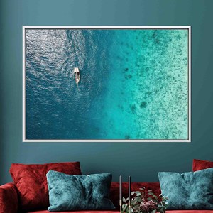 Toile imprimée : élégante œuvre d'art avec vue sur la mer pour la décoration du salon, 1P : encadré blanc - Product Image 1