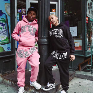 <b>Men's</b> Cotton <b>Jogger</b> Sweatpants Hoodie Set Unisex <b>Loose</b> <b>Fit</b> Streetwear Embroidered Custom Tracksuit Sweatsuit with Stacked Pants - Product Image 6