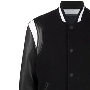 Blouson de baseball pour homme personnalisé avec logo, col montant, couleurs personnalisées sur le devant, manches en laine, tissu toile, broderie, OEM disponible - Product Image 6