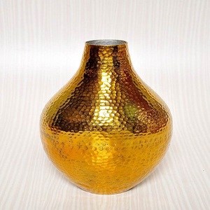 Fantaisie Martelé Jardinière Forme Ronde Pots De Fleurs Et Vase Ensemble De 2 Or Poli Table Décoration Fleur Vase Et Pot À Bas Prix - Product Image 5