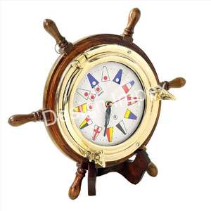 Horloge décorative de luxe de roue de bateau nautique de bureau décoration de table affichage de bureau horloge de roue de bateau nautique support décor à la maison - Product Image 3