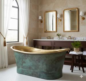 Baignoire ovale autoportante élégante en laiton, fabriquée à la main, finition patine laiton, accessoire de salle de bain classique de luxe, écologique, pour bain vapeur - Product Image 3