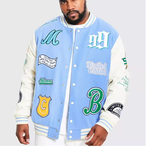 แจ็กเก็ตทีมเบสบอลของผู้ชายแขนหนังพิมพ์ลายแบบกำหนดเองแจ็กเก็ตเลตเทอร์แมนแบบเรียบ - Product Image 4