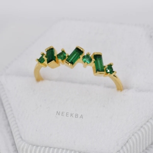 Emerald Green Baguette Ring Cluster Daily Wear Ring in 10K Solid Gold Handcrafted Delicate Statement Ring - Product Image 6