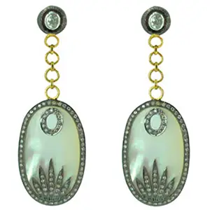 Pendientes de plata de ley 925 con incrustaciones de diamantes, Pendientes colgantes de diseño de mopa, oro amarillo de 14k, en Stock