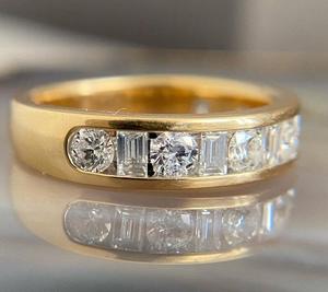 Channel Set Half Eternity Ring Round and Baguette Lab Grown Diamond Wedding Band 14K Solid Gold Anniversary Parties Gift Har - Product Image 2