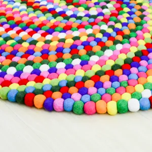 Multicolored round felt ball rug- Eco-friendly and natural rugs- Wool Ball Rug to lighten up any living room floor