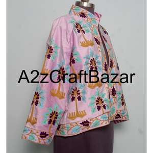 Blouson Bomber en Velours Indien Brodé à la Main pour Femme, Court, Doublure en Coton, Réversible, Respirant, Idéal pour les Soirées d'Hiver - Product Image 4