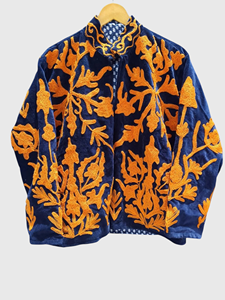 Veste en velours brodée à la main avec des motifs floraux, manches longues, col mandarin, taille plus, vêtements d'hiver pour adultes, style élégant - Product Image 1