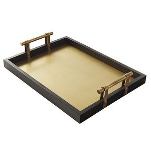 Plateau de service décoratif en bois de forme ovale Designer en bois et cadeaux Plateau en métal ovale essentiel avec poignées design - Product Image 2