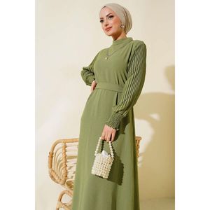 Robe décontractée vert amande avec manches plissées - Product Image 3