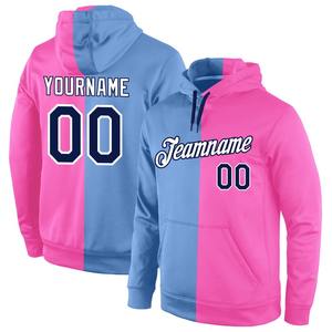 Sudadera con capucha personalizada cosida azul claro Azul Marino-Rosa dividida moda deportes pulóver - Product Image 1