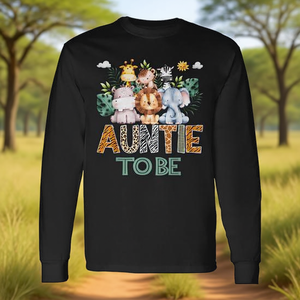 T-shirt a maniche lunghe per futura zia, con animali della giungla, safari, rivelazione del sesso, elegante t-shirt promozionale - Product Image 3