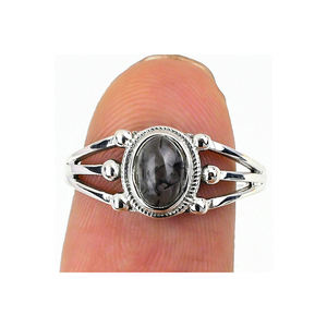 <b>Solid</b> 925 Sterling <b>Silver</b> Classic Style Wedding Ring Black Rutile Gemstone Classic Oval Design Engagement Valentine's Natural - Product Image 1