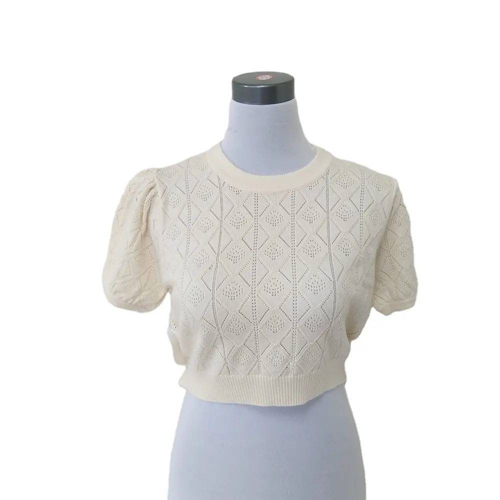 Ladies croptop 16 gauge knitting cotton cashmere T Shirt design for ladies in summer.