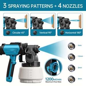 Pistolet à peinture portable TILSWALL 800W HVLP avec réservoir de 1300 ml, 4 buses et 3 modes de pulvérisation pour la peinture de la maison et des meubles en DIY - Product Image 6