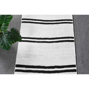 1.8x8.4 ft Vintage <b>Runner</b> <b>Rug</b>, White Black Turkish Animal Print Wool <b>Rug</b> - Product Image 5
