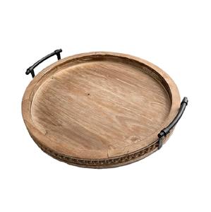 Juego de dos bandejas de servicio de hoteles de gran calidad Bandejas de madera de calidad superior con forma de gran tamaño con asas de metal - Product Image 2