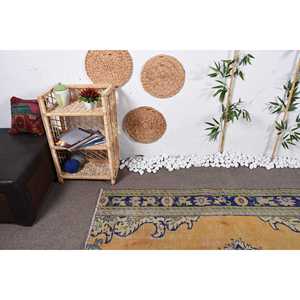 พรมตุรกีขนาด 3.3x6.4 ฟุต, พรมวินเทจลายตกแต่ง, พรมขนสัตว์สีเบจ-น้ำเงินลายนามธรรม - Product Image 5