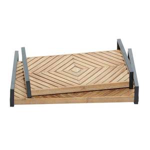 Angular Shape Wooden Serving Tray Metal Handles Food Safe Wooden <b>Kitchenware</b> Tray for Home Hotel & Restaurant Factory Price - Product Image 5