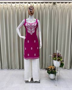 HENIXA CREATION Lanzamiento Nuevo Diseñador Ropa de Fiesta Slim Fit Quick Dry Top Plazzo Dupatta Set Faux REYON Tela Totalmente Cosida - Product Image 1