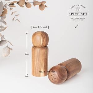 Salero y pimentero de madera maciza de acacia, juego de molinillo de especias ecológico para uso en cocina y mesa de comedor - Product Image 2