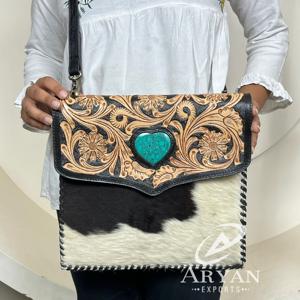 New Styles Envelope Design Hand Tooled Leather Turquoise Stone Shoulder <b>Bag</b> Fashion Luxury Genuine Cowhide Leather Women Handbag - Product Image 1