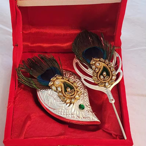 Handmade German Silver Haldi Kumkum Holder Chopra <b>Box</b>, Puja <b>Gift</b> Peacock Kumkum Stand with Velvet <b>box</b> - Product Image 1
