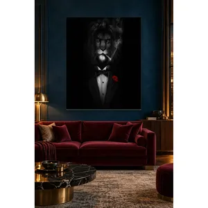 Fida Lion en smoking fumant un cigare, impression sur toile - Product Image 1