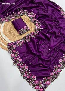 Sari de Seda Coreana con Bordado para Bodas, Precio de Mayoreo, Compra en Línea, Exportador de Moda Femenina de la India - Product Image 2