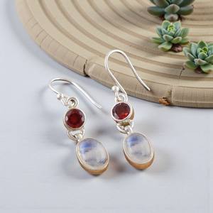 <b>Garnet</b> And Rainbow Moonstone Gemstone 925 Sterling Silver New <b>Earrings</b> Bulk Wholesale Silver Jewelry - Product Image 2