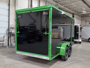 green 7x16 Aluminum Enclosed Cargo <b>Trailer</b> 7000 GVWR Tandem Axle Utility <b>Trailer</b> V-Nose Ramp Door EquipmentCargo Hauler for sale - Product Image 4