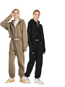 Ropa deportiva de correr de lana de alta calidad personalizada, sudaderas con cremallera, chaqueta, pantalones de chándal, conjunto de 2 piezas, sudaderas con capucha para mujer - Product Image 2