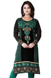 Kurti étnico tradicional de algodón puro para damas Estampado de diseño de cuello elegante con aberturas laterales Ropa étnica cómoda - Product Image 2