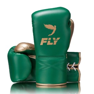 Guantes de boxeo con mosca verde/dorado de cuero de la mejor calidad, supercordones, entrenamiento profesional de artes marciales, guantes de boxeo con mosca - Product Image 1